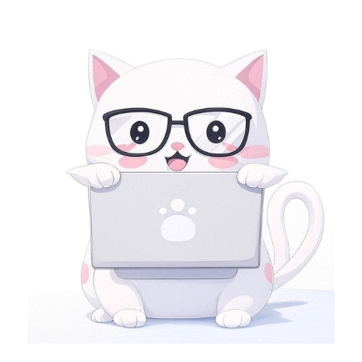 メガネをかけてパソコンを持つ猫