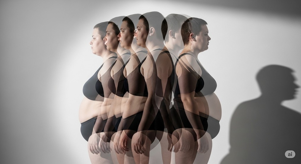 こちらは、AI(人工知能)によって生成されたイメージ画像です。
一人の女性の体型が、ふくよかな状態からスリムに引き締まっていく過程を、ストロボ写真(連続写真)のように重ねて視覚的に表現しています。
このような画像は、主に以下のようなテーマを表現するために、広告やウェブサイト、記事などで使用されることが多いです。
ダイエットや減量の成功
フィットネスやトレーニングによる体の変化(ビフォーアフター)
ボディメイクや美容のコンセプト
健康的なライフスタイルへの変化