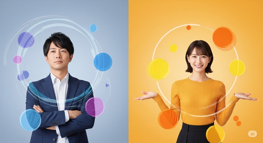 異なるオーラを持つ日本人男女のイメージ