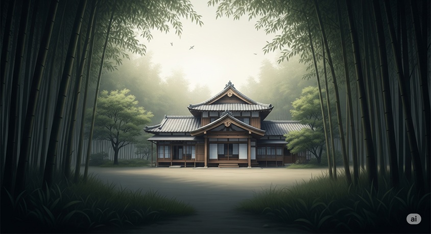竹林に囲まれた日本家屋。
