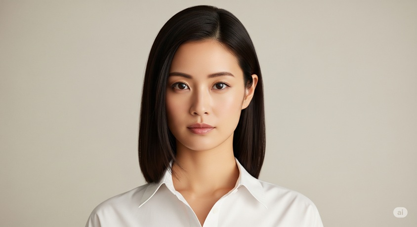 "夕日を背景に、遠くを見つめる女性の横顔。その表情からは穏やかさと多面的な魅力が感じられる。"