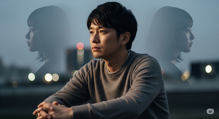 日本家屋の前で、スーツ姿の男性が友人らしき5人組に手を振って別れを告げている様子。
