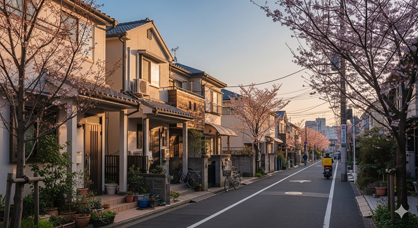 杉浦希空さんの出身地・地元をイメージした桜が咲く閑静な住宅街
