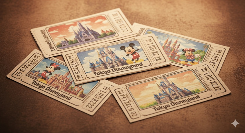東京ディズニーランドの開園当初を思わせる昔の紙チケットの数々