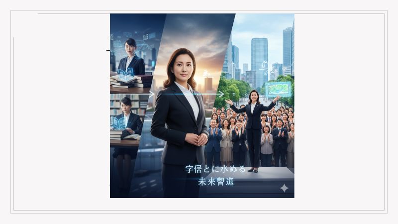 女性弁護士が法廷で活躍し、多くの市民に支持される様子を示すコラージュ画像