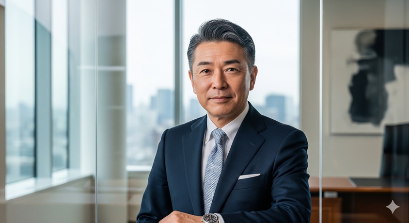松井ケムリさんの父親で大和証券副会長の松井敏浩氏をイメージした画像