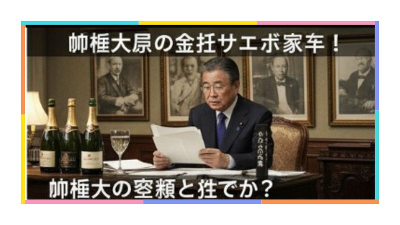 国会での麻生太郎氏。発言「ホテルのバーは安くて安全」を示す画像。