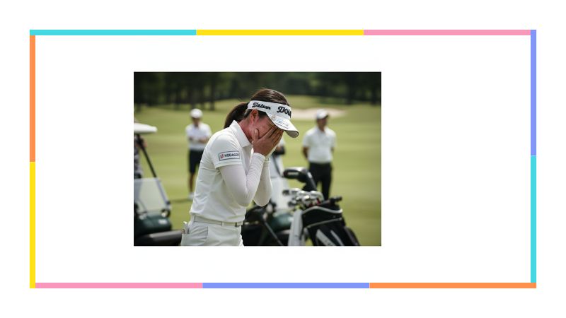 　- ゴルフコースで顔を覆い、悔しさに涙する様子の三浦桃香選手。プロテストに合格できなかった時の心情を表している。

