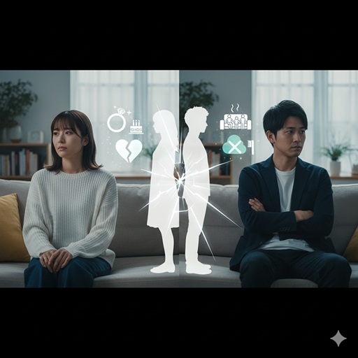 離婚した夫婦のイメージ。結婚観や家族観のすれ違い。