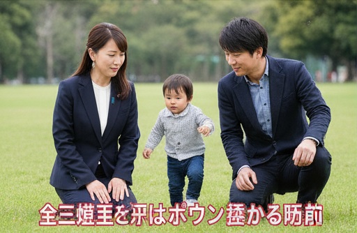 夫の宮崎謙介さんと長男と共に、公園の芝生で過ごす金子恵美さん