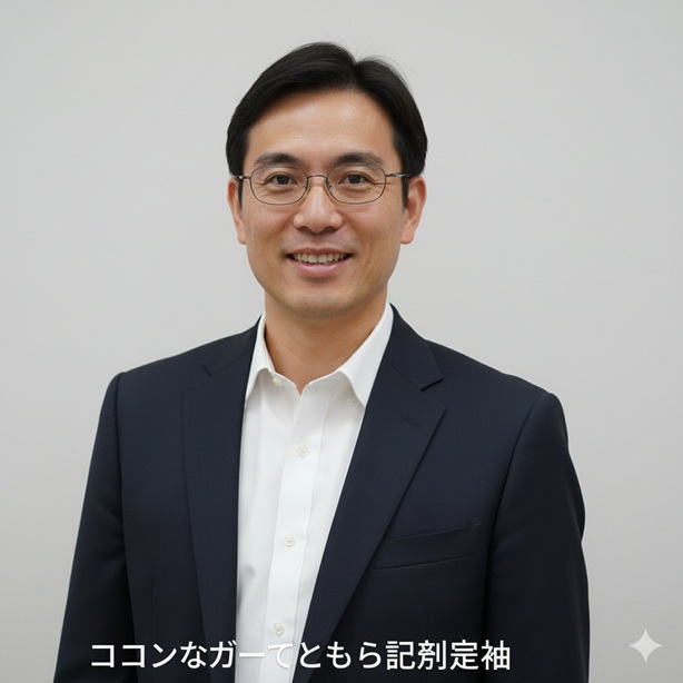 スーツを着て微笑む眼鏡の男性