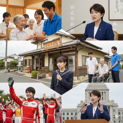 三原じゅん子氏の介護施設開設の経緯と関連する様々な活動を表すイメージ