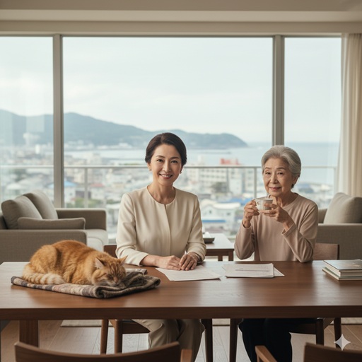 森下千里さんの現在の家族構成(母親と猫)のイメージ