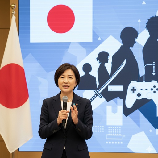 クールジャパン戦略について演説する女性大臣のイメージ画像