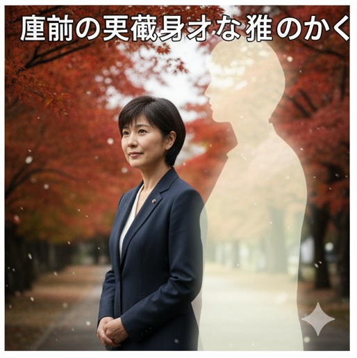 紅葉の並木道で将来の再婚相手をイメージさせる蓮舫さんの画像
