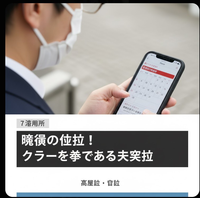  スマートフォンでカレンダーを確認し、抽選スケジュールをチェックする日本人。高倍率のツアーへの応募と計画を立てる様子。

