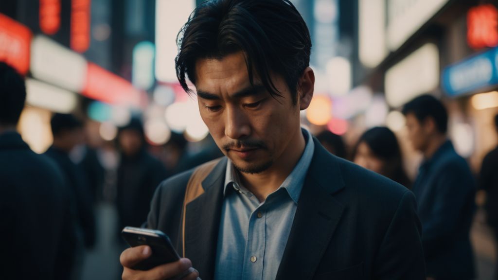 スマートフォンを比較検討している日本人男性