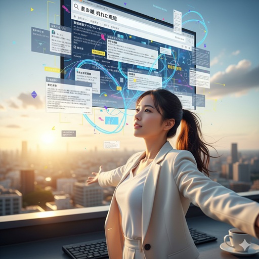 パソコンの画面に表示された、情報が混乱している検索結果の抽象的なイメージ