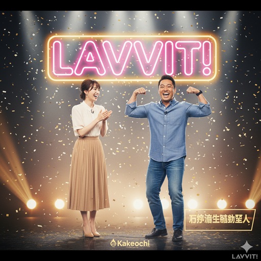 テレビ番組のセットで、男性芸人が筋肉をアピールし、女性アシスタントが拍手している様子。