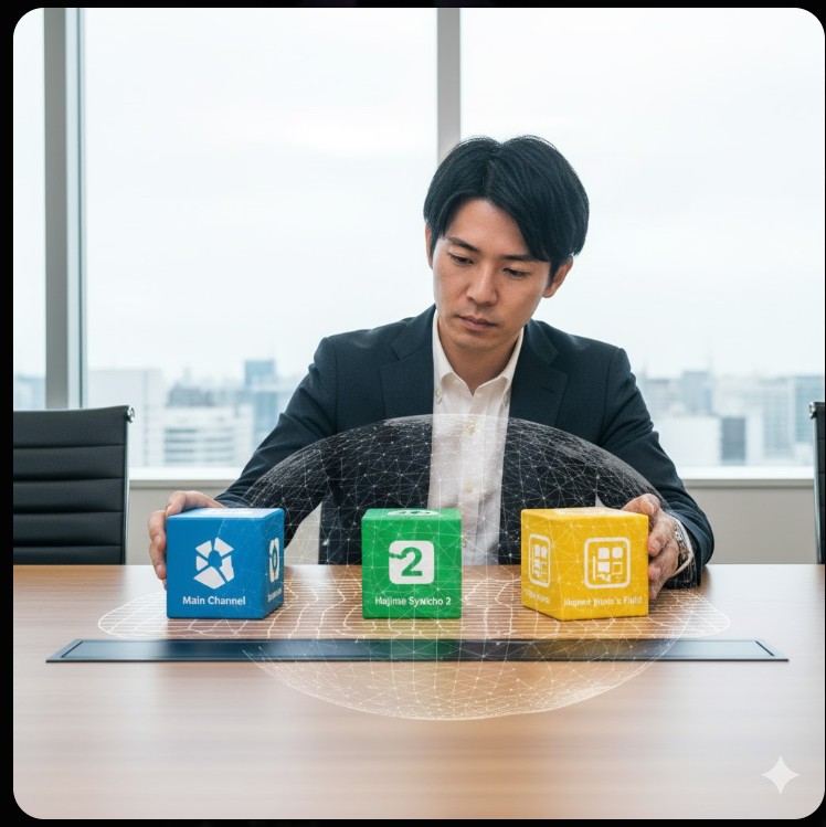 代替テキスト(alt): 3つの異なる要素をバランスよく配置し、ビジネスにおけるリスク分散とポートフォリオ戦略を構築するイメージ