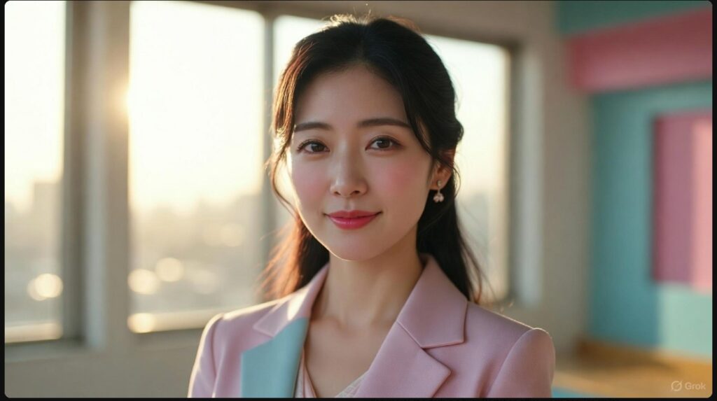 朝のニューススタジオで優しく微笑む石橋亜紗アナウンサーのイメージ