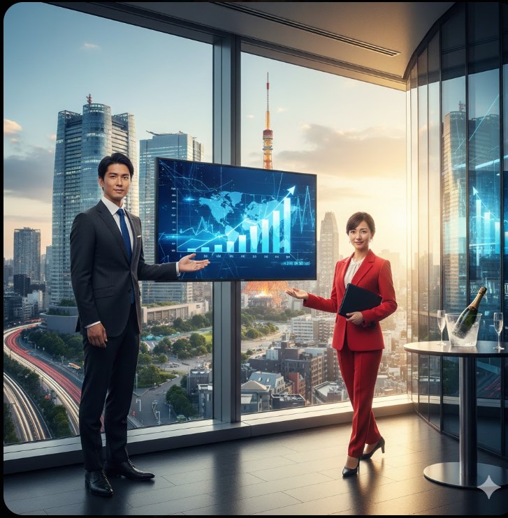 TBS社員の30代年収1500万円水準を象徴する高層オフィスとビジネスマンのイメージ