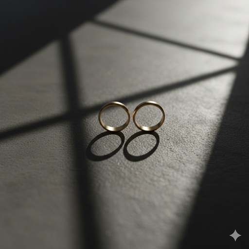 複雑な関係性を暗示する、影が重なり合う2つの結婚指輪