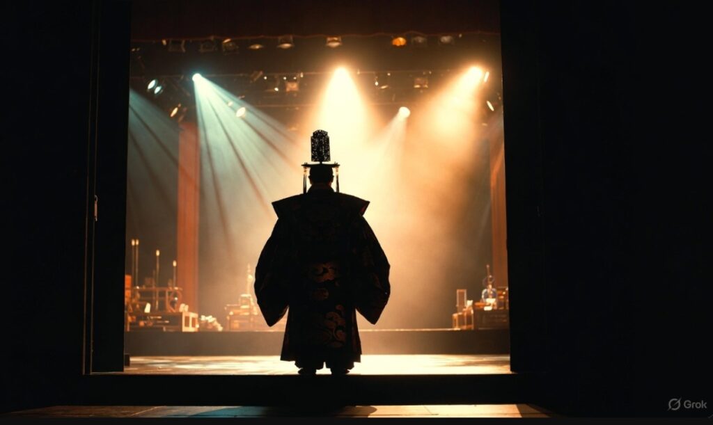 人間国宝級の歌舞伎指導者から厳しい指導を受ける若手役者。映画『国宝』の舞台裏を彷彿とさせる緊張感ある稽古風景