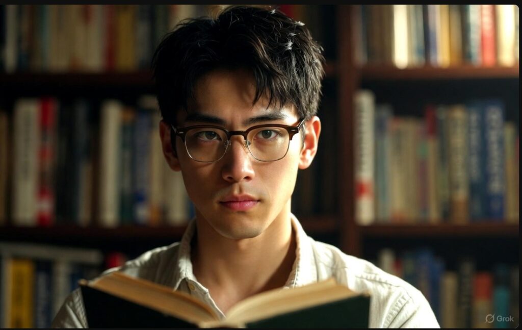 教室で台本を読みながら進路について真剣に考える男子高校生