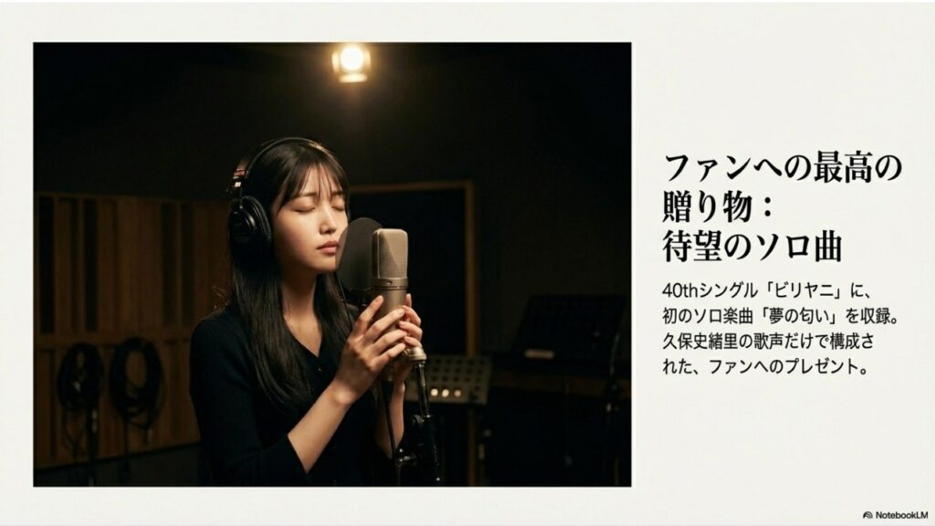 40thシングル「ビリヤニ」に収録された初のソロ曲「夢の匂い」を心を込めてレコーディングする久保 史緒里