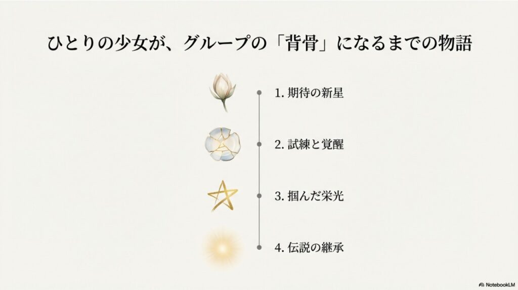 ひとりの少女がグループの「背骨」になるまでの成長物語の図解