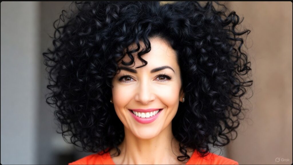 ニッチェ江上のトレードマークであるボリュームのある天然パーマと笑顔