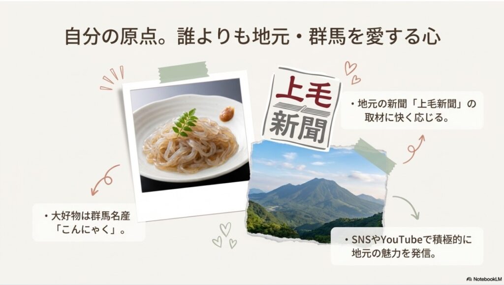 こんにゃくや上毛新聞など大友花恋さんの地元群馬愛を示す画像