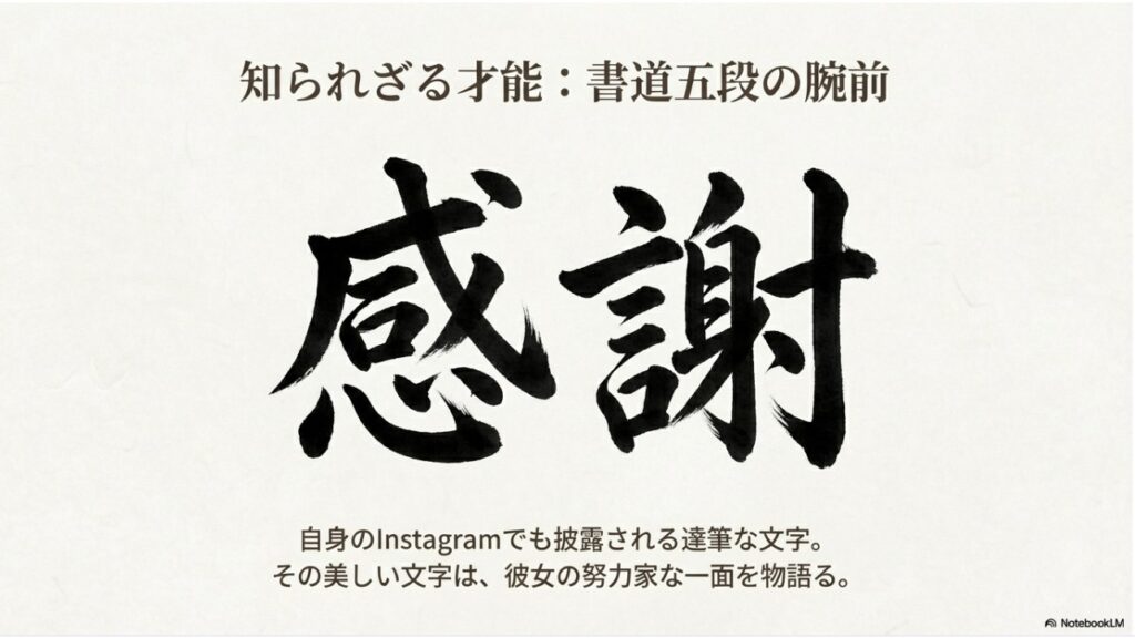 大友花恋さんの特技である書道五段の腕前を示す「感謝」の文字
