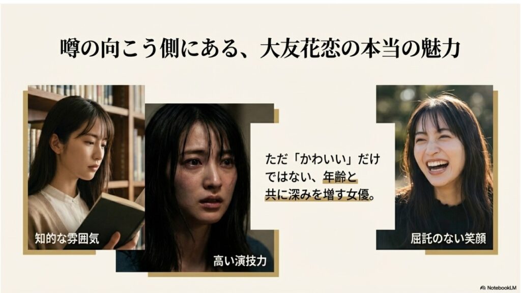 噂の向こう側にある大友花恋の本当の魅力。知的な雰囲気と高い演技力、笑顔