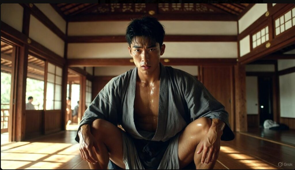 歌舞伎の稽古に励む横浜流星。汗を流しながら腰を落とすストイックな姿と鍛え上げられた肉体美