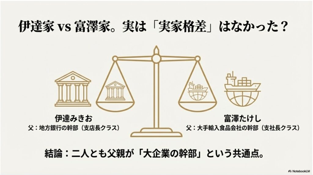 伊達家と富澤家の実家格差なし、父親は共に大企業の幹部