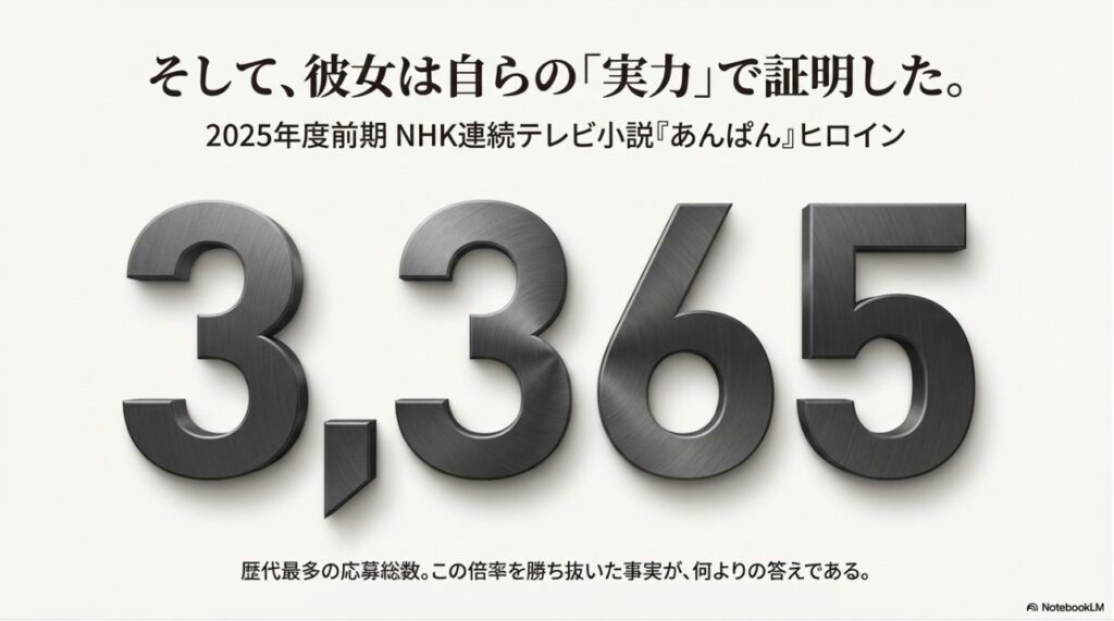 NHK朝ドラ『あんぱん』ヒロインオーディションで歴代最多3,365人から選ばれた実績を示す画像