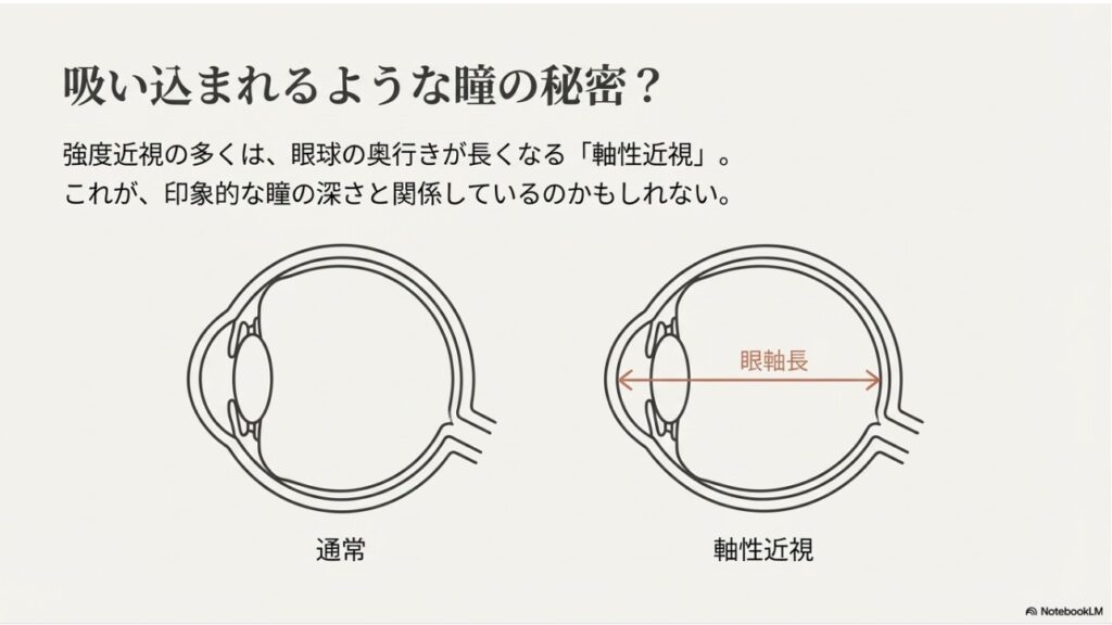 眼球の奥行きが長くなる軸性近視の仕組み解説図