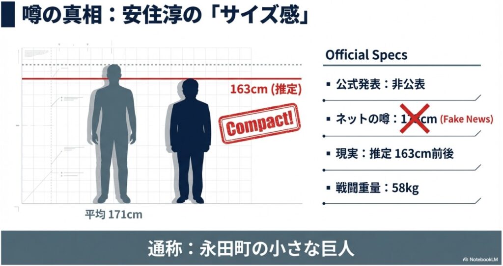 安住淳の身長サイズ感検証。公式は非公表だが推定163cm、平均身長より小柄な体格