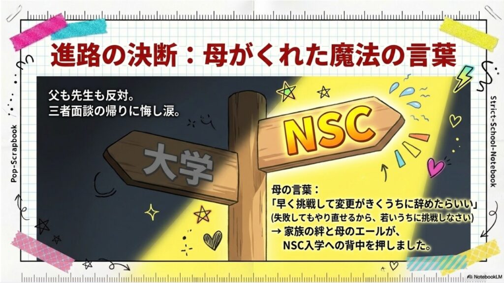 進路の決断：大学かNSCか、母がくれた魔法の言葉