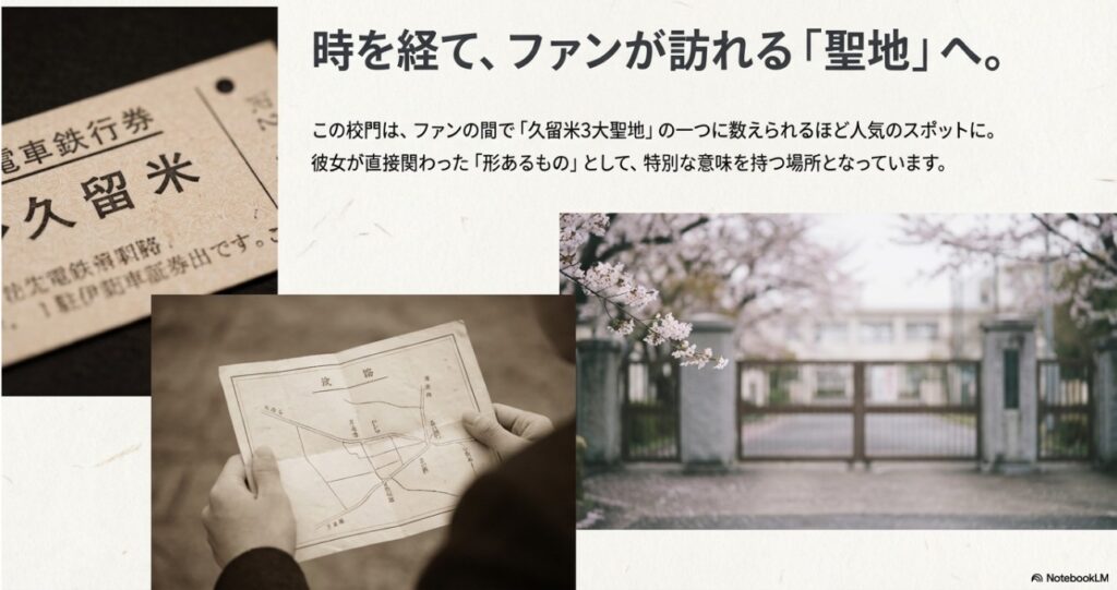 時を経てファンが訪れる聖地へ。久留米3大聖地の一つに数えられる荒木中学校の校門