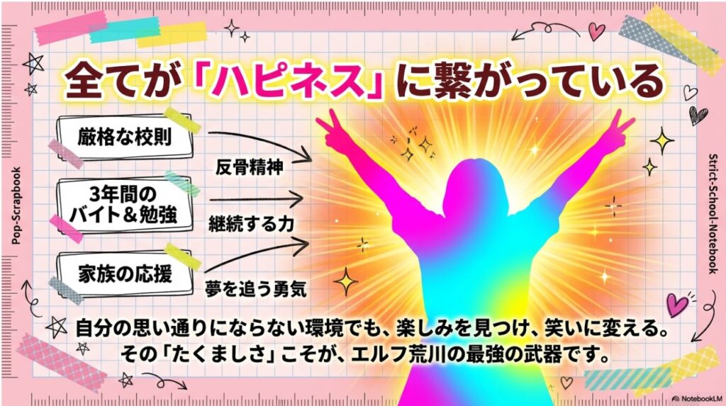 全てが「ハピネス」に繋がっている：厳格な校則、バイト、家族の応援
