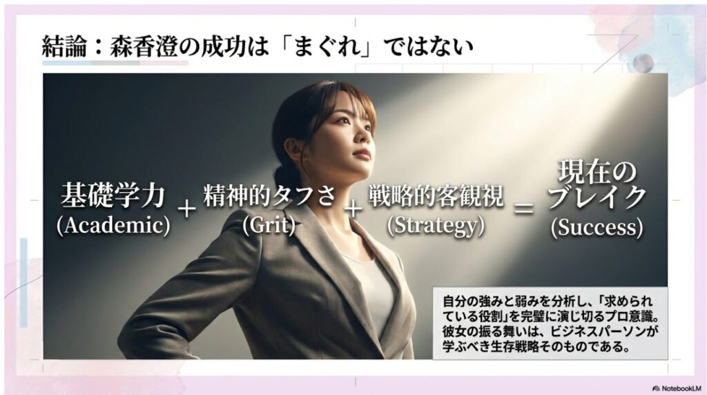 結論：森香澄の成功要因は基礎学力、精神的タフさ、戦略的客観視の掛け合わせである
