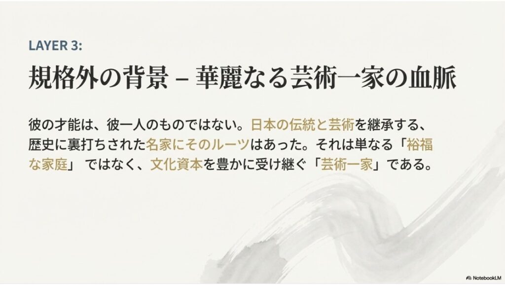 丘山晴己の規格外の背景：華麗なる芸術一家の血脈についての解説