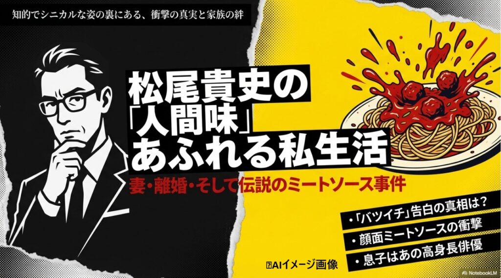 松尾貴史の人間味あふれる私生活まとめ｜妻・離婚・伝説のミートソース事件のイラスト
