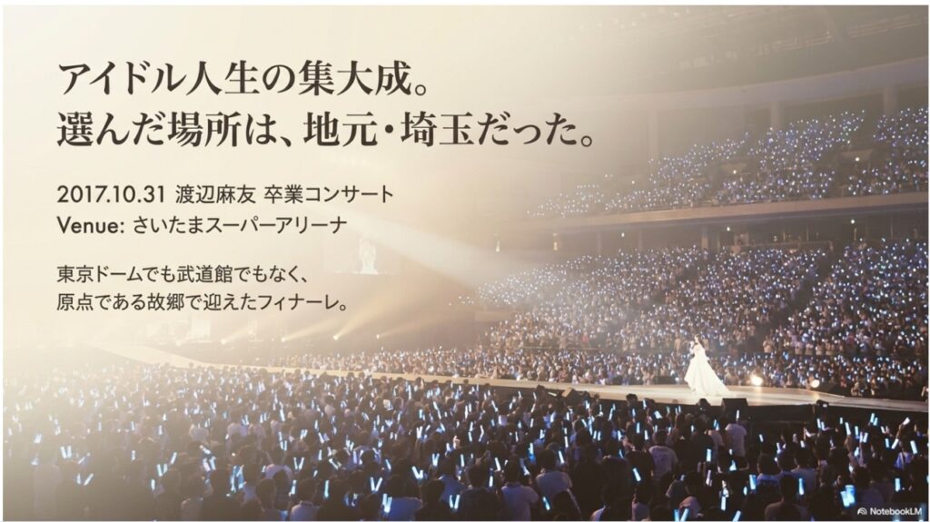 渡辺麻友の卒業コンサートが地元・さいたまスーパーアリーナで開催された様子を示す画像