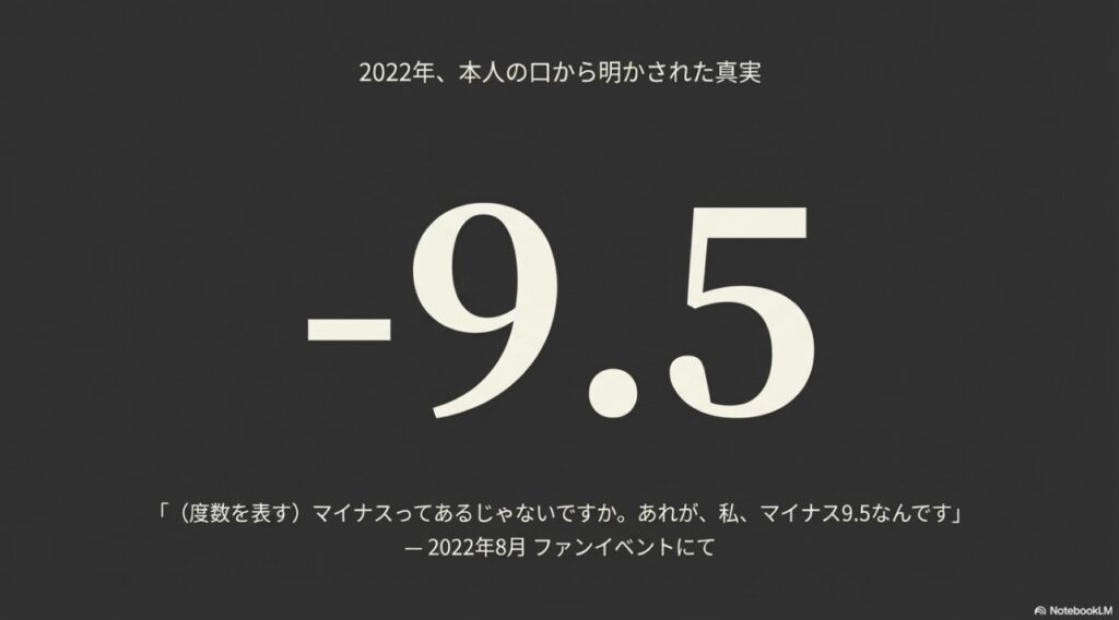 今田美桜のコンタクト度数がマイナス9.5であることを示す画像
