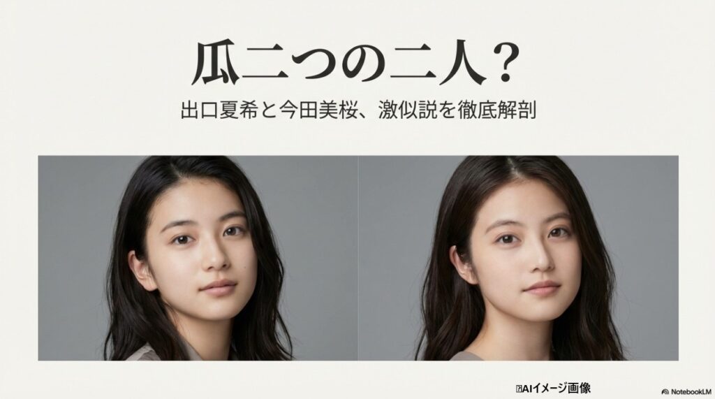 出口夏希と今田美桜の顔写真を並べて比較。「瓜二つの二人？」というタイトルで激似説を検証するトップ画像