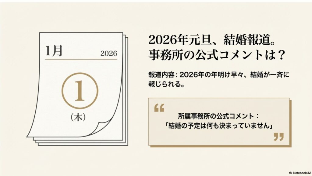 2026年元旦の結婚報道に対する所属事務所の「予定は未定」という公式コメント
